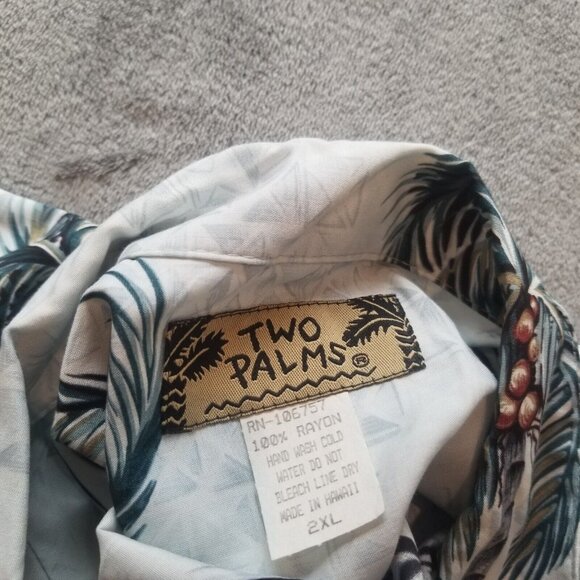 Two Palms Men's Casual Button Up Short Sleeve Hawaiian Shirt 2XL Palm Tree Print - Picture 2 of 4